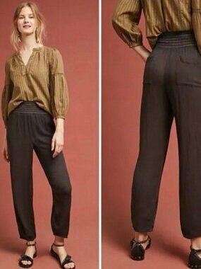 Anthropologie Ett:Twa Sulawesi Smocked Harem Pants Black Rayon EUC Size Small